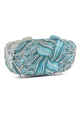 SWIRL PATTERN CRYSTAL EMBELLISHED CLUTCH-BLUE-SILVER