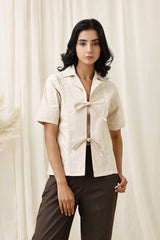 TWILL BOW TOP-BEIGE