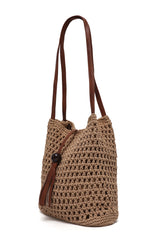 ORIANA TEXTURED WEAVE TASSEL BAG-KHAKI