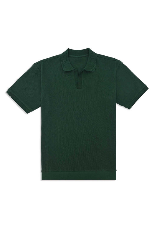 RIB COLLAR KNIT POLO-DK/GREEN