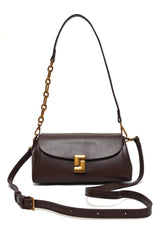 CHAIN ACCENT SHOULDER BAG-COFFEE