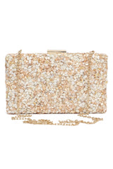 PEBBELED GLAM BOX CLUTCH-PEACH