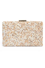 PEBBELED GLAM BOX CLUTCH-PEACH