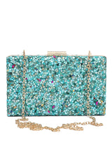 PEBBELED GLAM BOX CLUTCH-GREEN