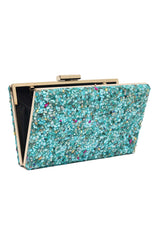 PEBBELED GLAM BOX CLUTCH-GREEN