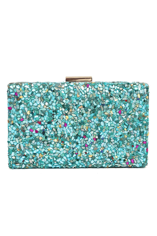 PEBBLED GLAM BOX CLUTCH-GREEN