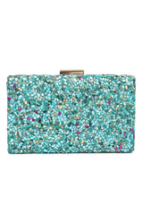 PEBBELED GLAM BOX CLUTCH-GREEN