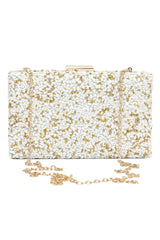 PEBBELED GLAM BOX CLUTCH-WHITE-GOLD