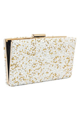 PEBBELED GLAM BOX CLUTCH-WHITE-GOLD