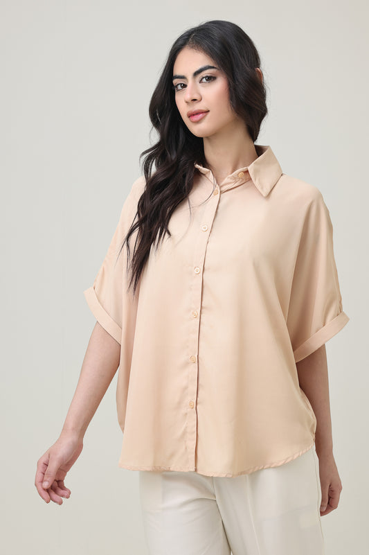 DROP SHOULDER BUTTON-DOWN SHIRT-GOLD