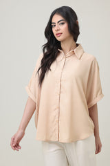 DROP SHOULDER BUTTON-DOWN SHIRT-GOLD