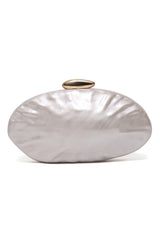 OVAL SHEEL EMBOSSED CLUTCH-BEIGE