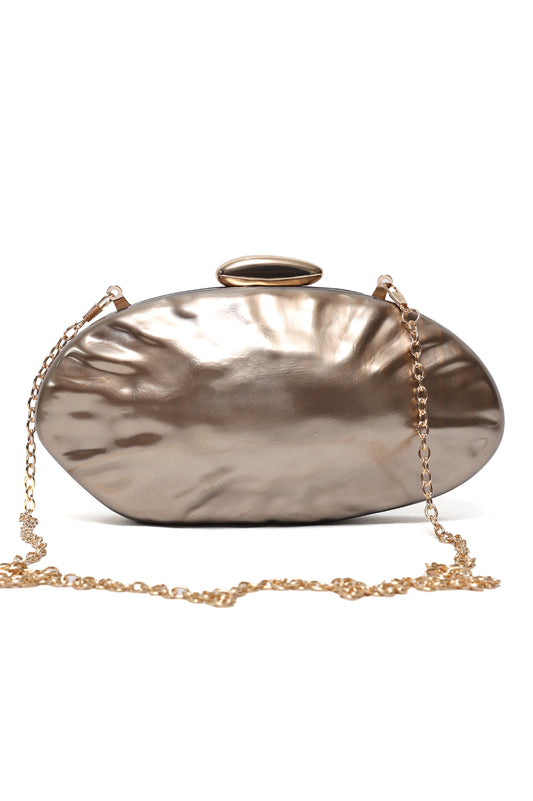 OVAL SHEEL EMBOSSED CLUTCH-BROWN