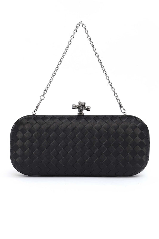WOVEN SATIN CLUTCH-BLACK