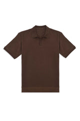 RIB COLLAR KNIT POLO-COFFEE