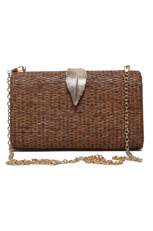 LEAF OVER ICON CLUTCH-COFFEE