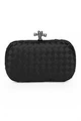 SATIN WEAVE KNOT CLUTCH-BLACK