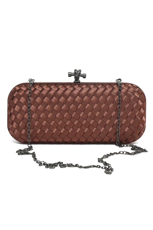 WOVEN SATIN CLUTCH-COFFEE