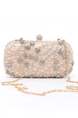 ELEGANCE FLORAL PEARL EMBELLISHED CLUTCH-GOLD