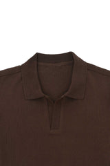 RIB COLLAR KNIT POLO-COFFEE