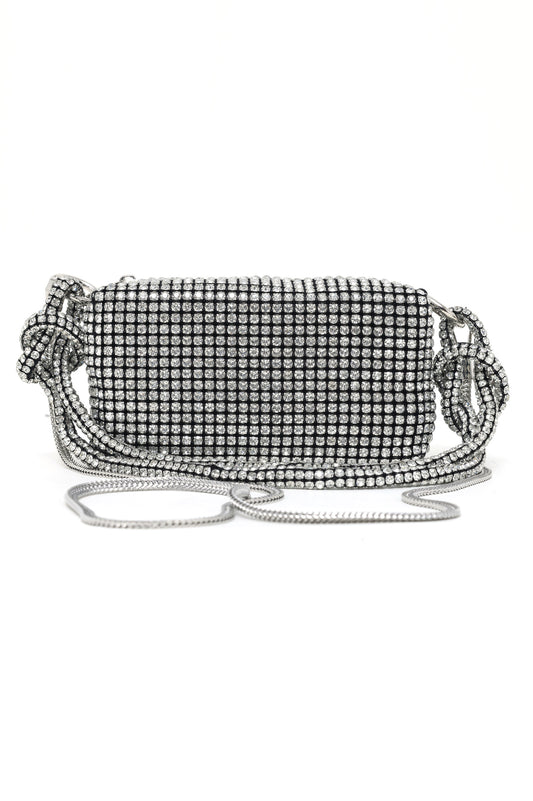 BLING CLUTCH BAG WITH STRAP-SILVER