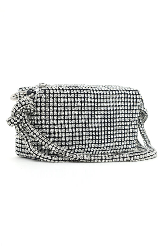 BLING CLUTCH BAG WITH STRAP-SILVER