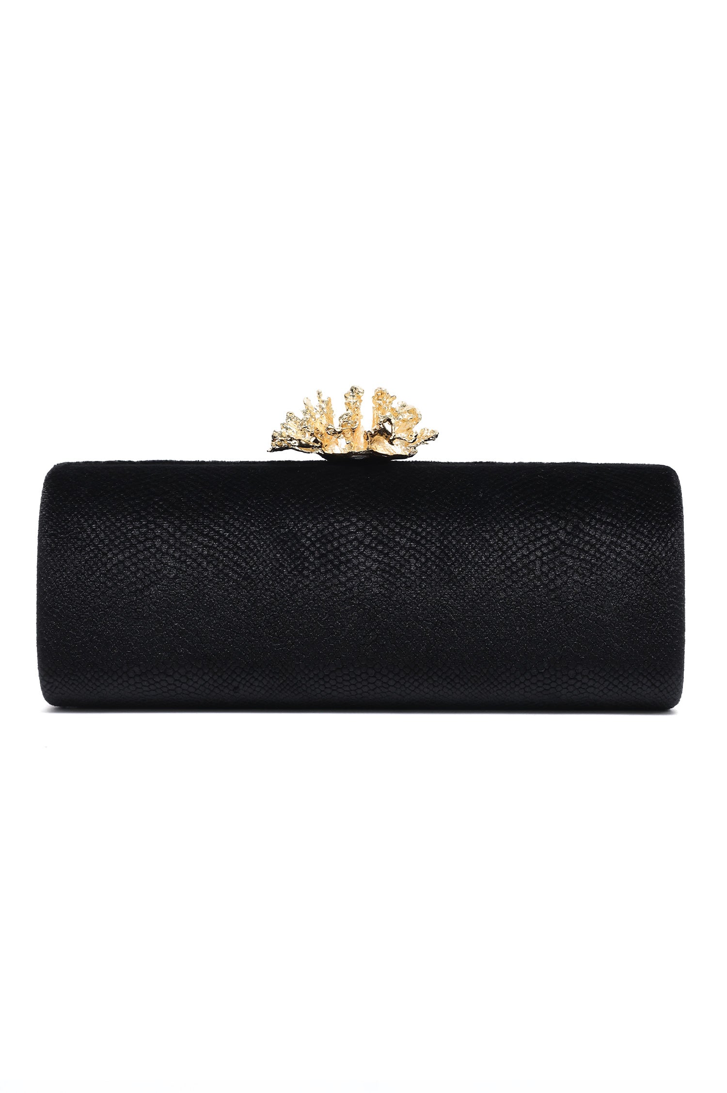 CORAL BLOOM VELVET BARREL CLUTCH-BLACK