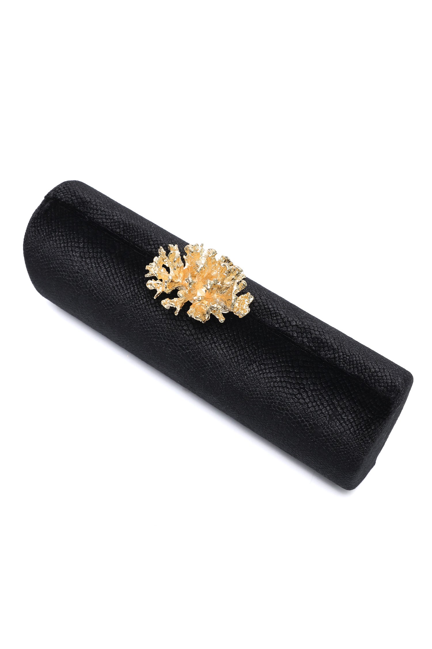 CORAL BLOOM VELVET BARREL CLUTCH-BLACK