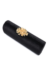 CORAL BLOOM VELVET BARREL CLUTCH-BLACK