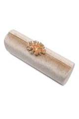 CORAL BLOOM VELVET BARREL CLUTCH-CHAMPAGNE