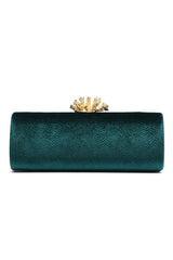 CORAL BLOOM VELVET BARREL CLUTCH-GREEN