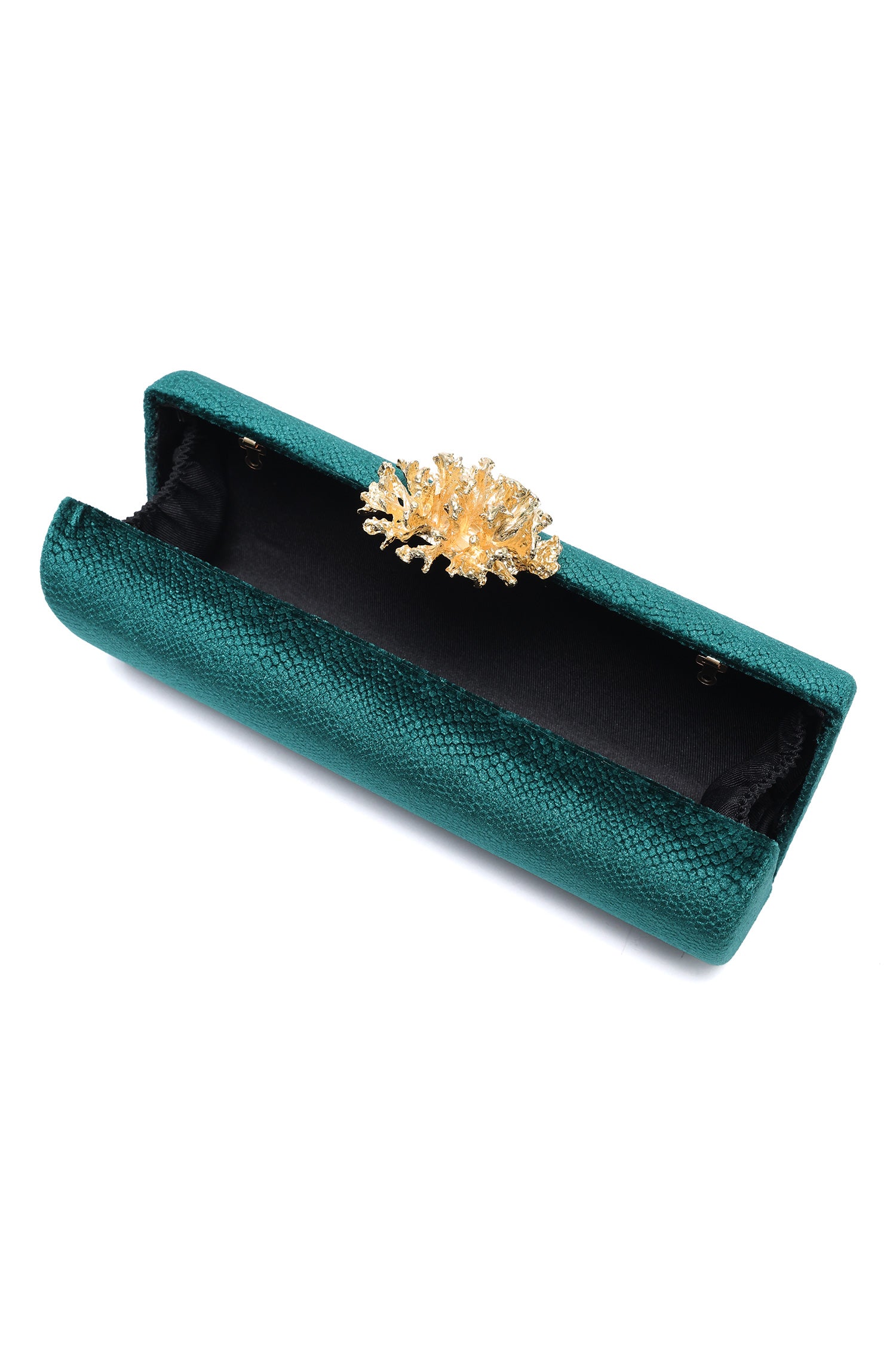 CORAL BLOOM VELVET BARREL CLUTCH-GREEN