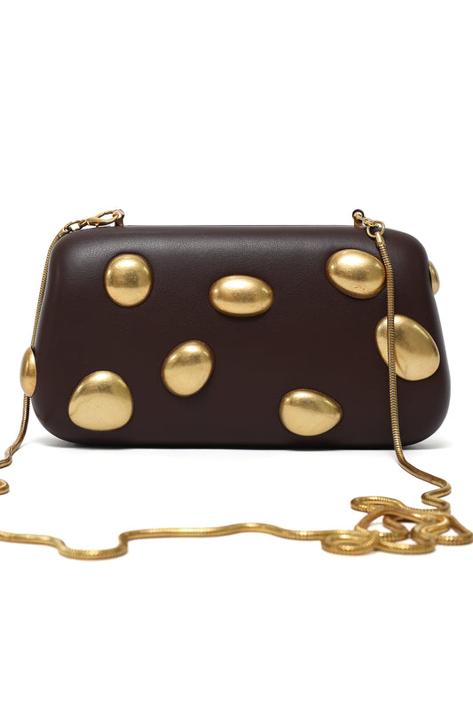 GOLDEN STUD CLUTCH-COFFEE