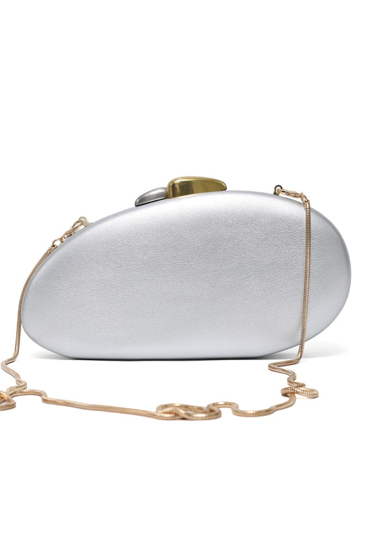 SCULPT OVAL CLUTCH-SILVER