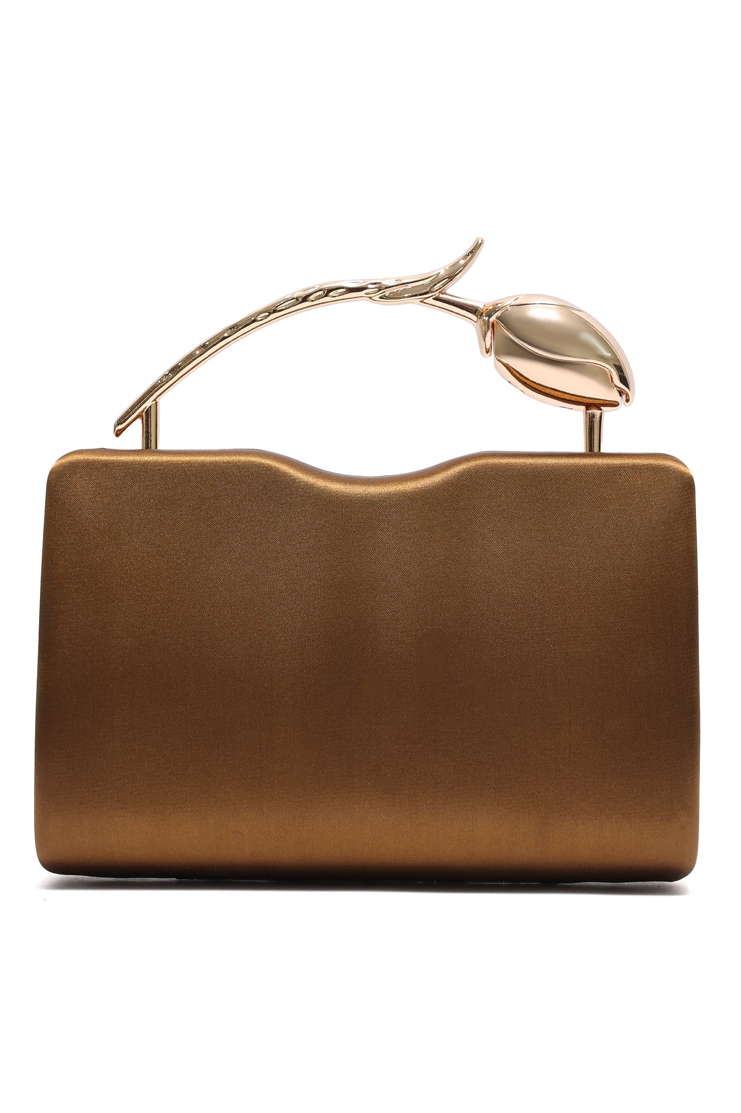 TULIP HANDLE SATIN CLUTCH-BRONZE