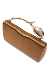 TULIP HANDLE SATIN CLUTCH-BRONZE