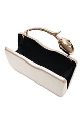 TULIP HANDLE SATIN CLUTCH-CHAMPAGNE