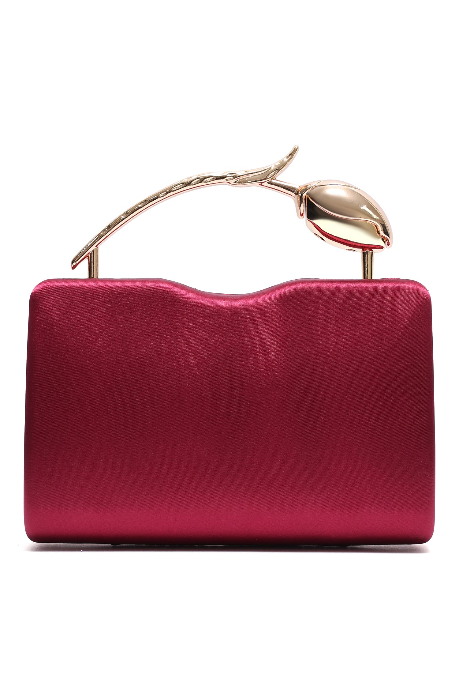 TULIP HANDLE SATIN CLUTCH-RED