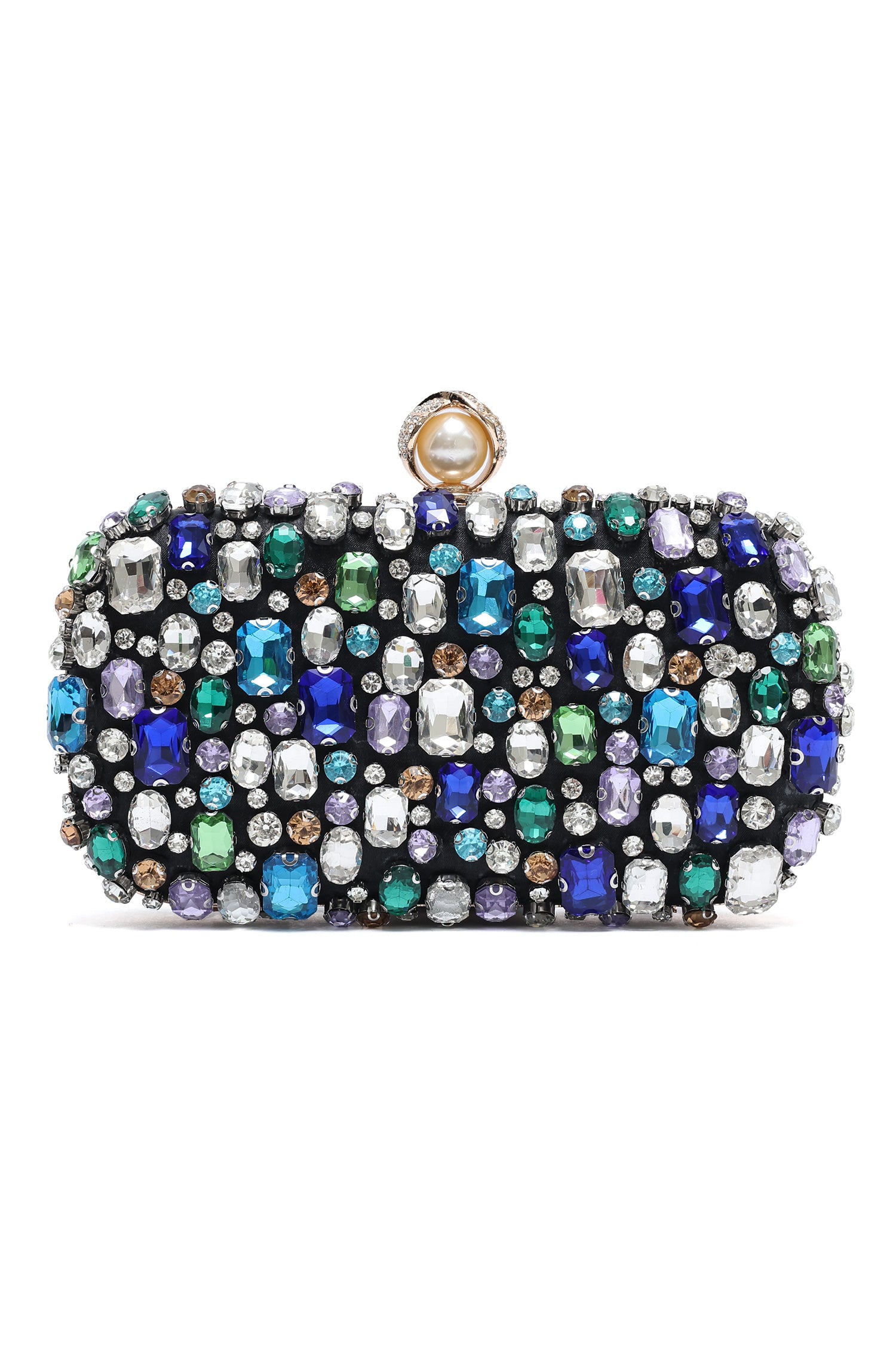 JEWEL MOSAIC PEARL CLASP CLUTCH-BLACK