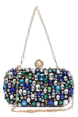 JEWEL MOSAIC PEARL CLASP CLUTCH-BLACK