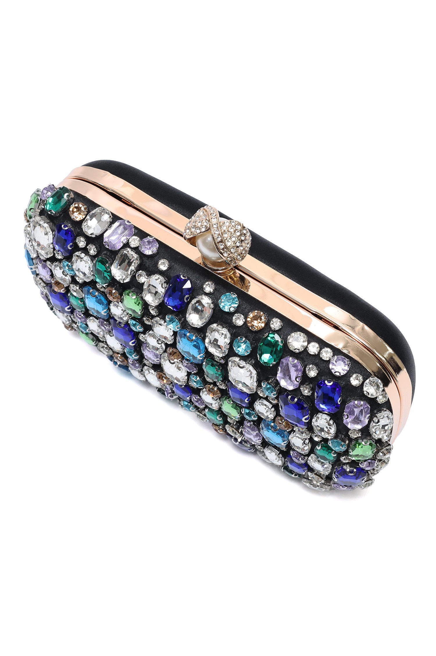 JEWEL MOSAIC PEARL CLASP CLUTCH-BLACK