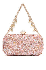 PEBBLE CRUSH PEARL CLUTCH -PINK