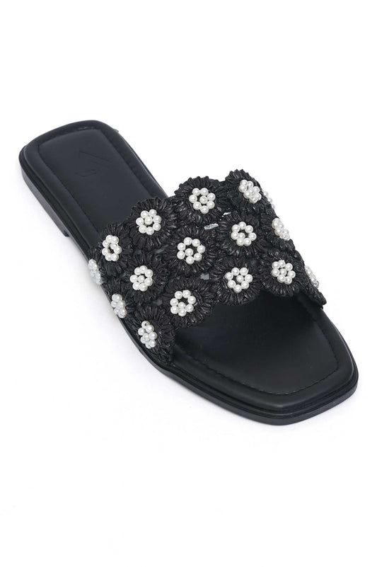 BLOSSOM PEARL SLIDE-BLACK