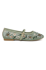 WILDFLOWER DREAM EMBROIDERED FLAT-L-GREEN