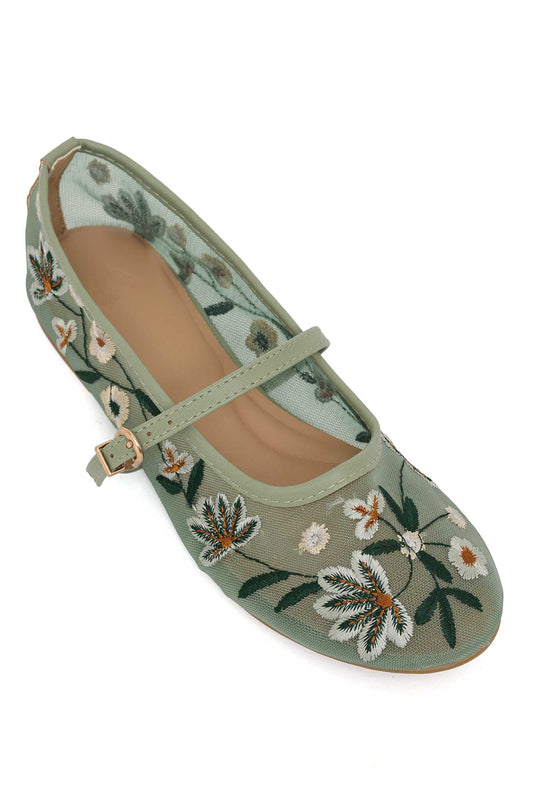 WILDFLOWER DREAM EMBROIDERED FLAT-L-GREEN