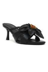 NOIR FLORA KNOT HEEL- BLACK