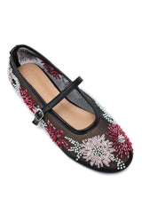 FLORAL MESH BALLERINAS-BLACK