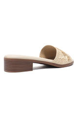 EMBROIDERED WEAVE HEEL-BEIGE