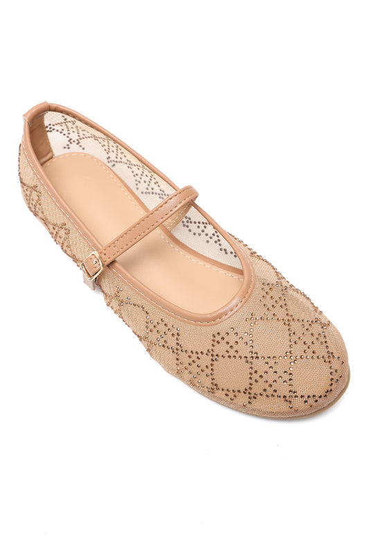 DIAMOND BLOOM BALLET FLATS-CAMEL
