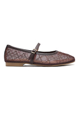 DIAMOND BLOOM BALLET FLATS-BROWN